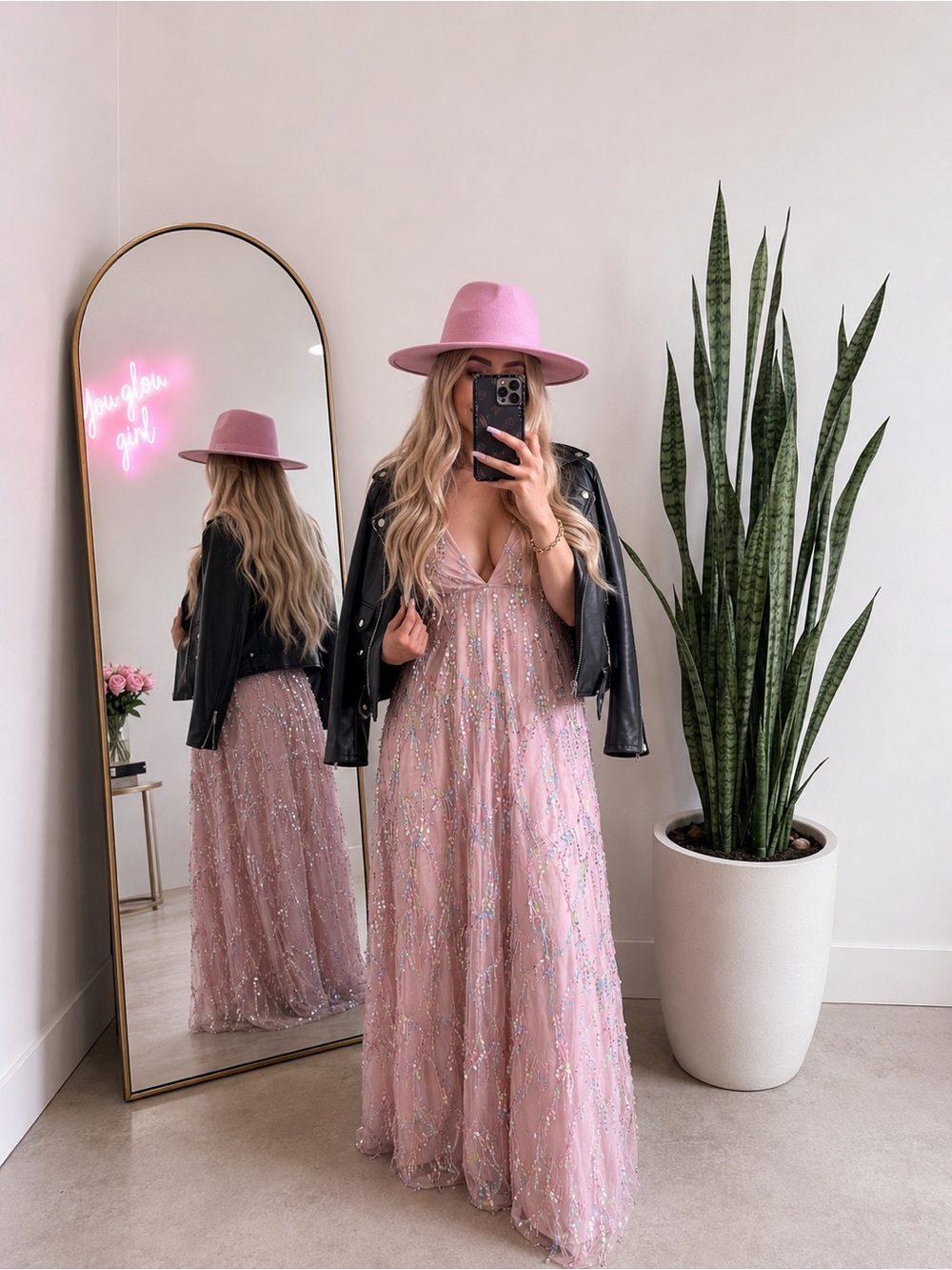 NWT Pink Sequin Tulle Maxi Dress